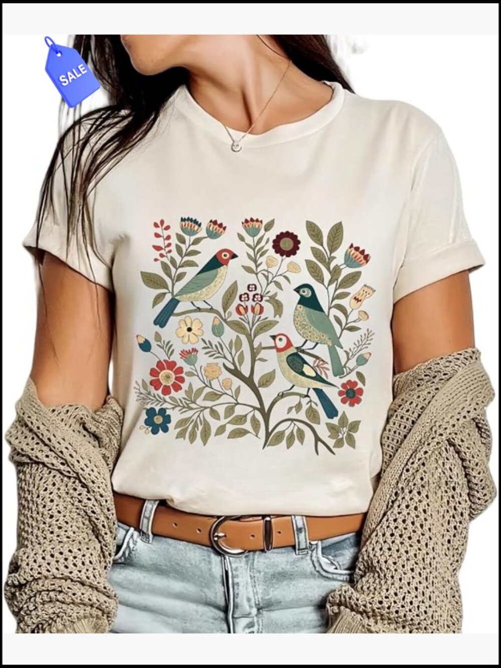 Women Boho Floral Graphic Tee Short Sleeve Crew Neck Cotton Blend T-Shirt - Picture 1 of 1